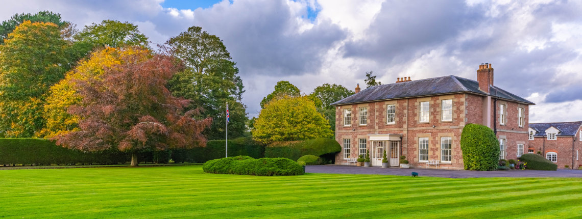 View of Wharton Lodge from the garden, luxury holiday cottages in the Wye Valley, close to the Forest of Dean